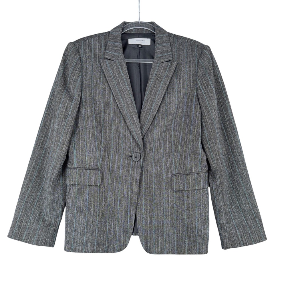 Tahari Arthur Levine Women's Pinstripe Blazer Gray‎ Size 12 Single Button